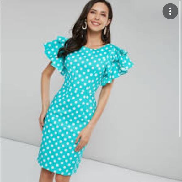 Mint Green Polka Dot Dress Ruffle Sleeves XXL - Picture 13 of 13